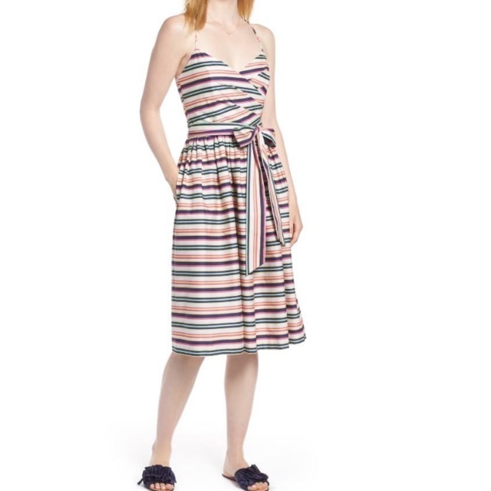 New 1901 Multicolor Stripe Strappy Cotton Dress Size 10
